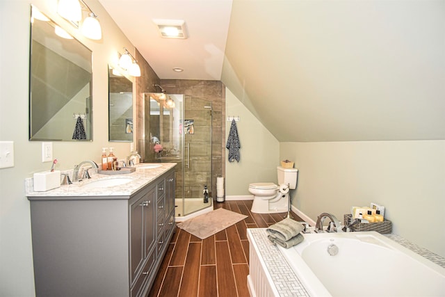 full bathroom with vanity, toilet, and separate shower and tub