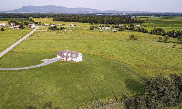 aerial view featuring a mountain view and a rural view