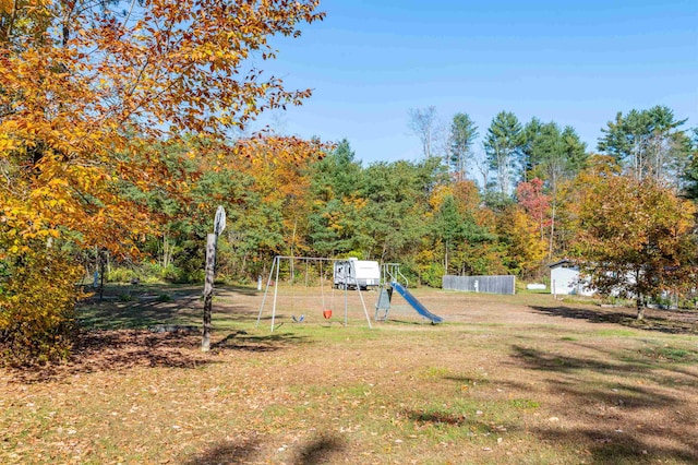 view of yard featuring a playground