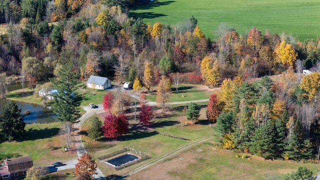 aerial view with a water view and a rural view