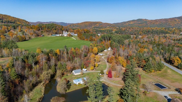 bird's eye view featuring a water and mountain view