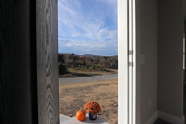 interior space with a mountain view