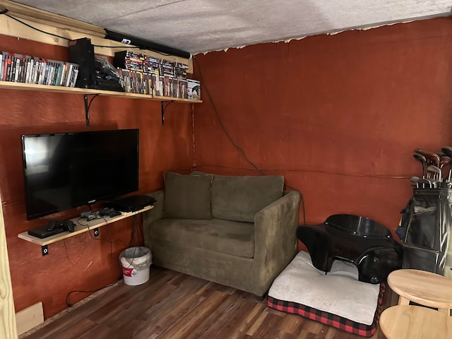 living room with dark wood-type flooring