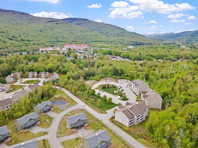 drone / aerial view featuring a mountain view