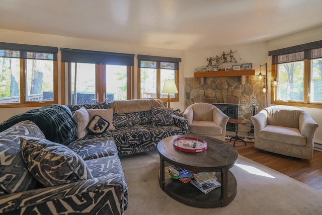 living room featuring a fireplace and hardwood / wood-style floors