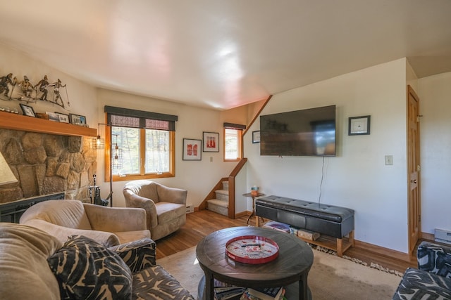 living room with hardwood / wood-style floors