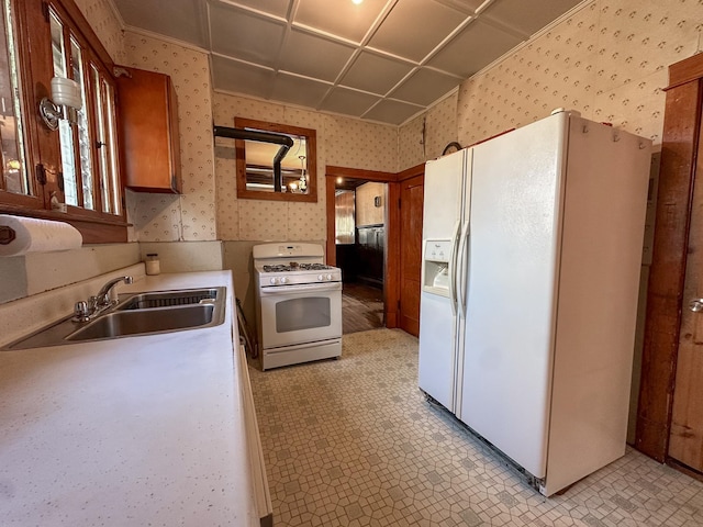 kitchen with white appliances and sink