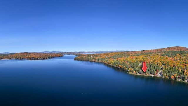 bird's eye view with a water and mountain view