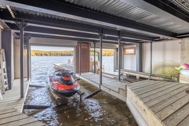 view of dock with a water view