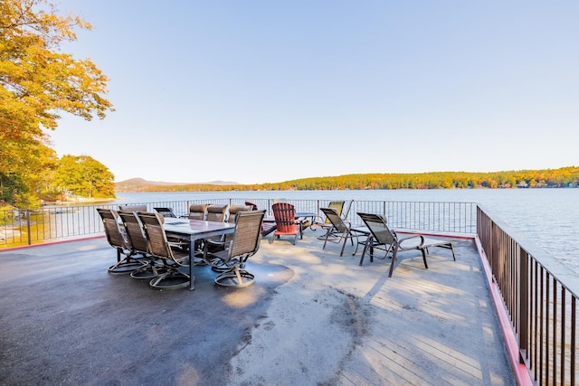 view of patio / terrace featuring a water view