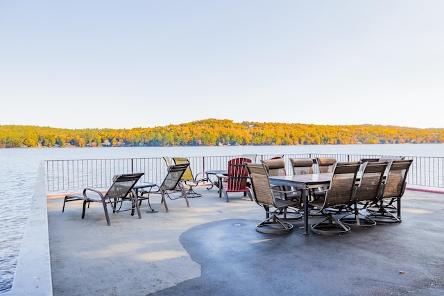 view of patio / terrace featuring a water view