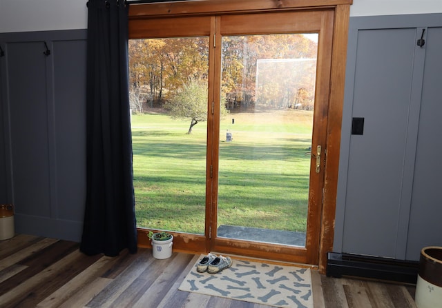 entryway with dark hardwood / wood-style floors