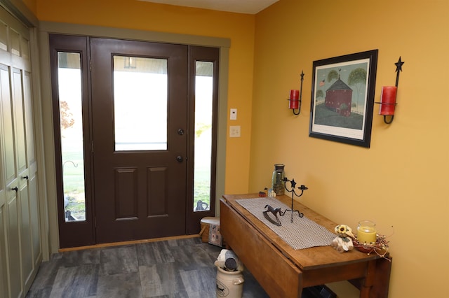 entryway with dark wood-type flooring