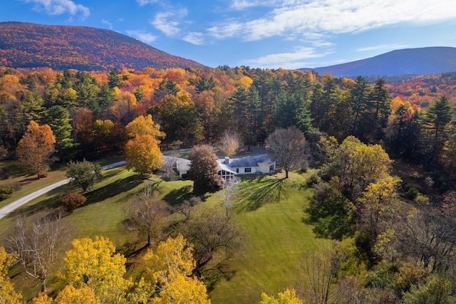 drone / aerial view featuring a mountain view