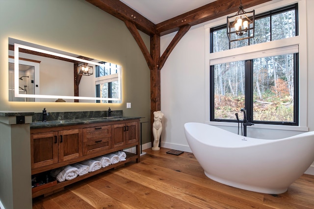 bathroom featuring vanity, a wealth of natural light, and hardwood / wood-style floors