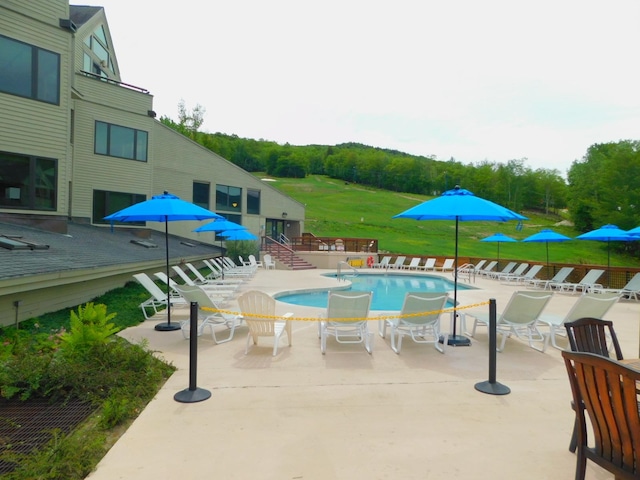 view of swimming pool featuring a patio