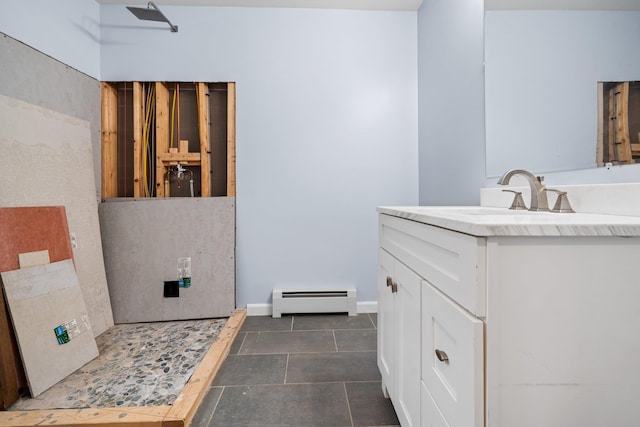 155 E Shore Dr, Weare, NH 03281 - full bathroom featuring baseboard heating, vanity, and tile patterned flooring