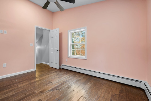 155 E Shore Dr, Weare, NH 03281 - empty room with ceiling fan, a baseboard radiator, wood finished floors, and baseboards