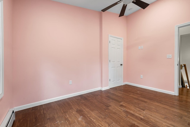 155 E Shore Dr, Weare, NH 03281 - empty room featuring baseboard heating, ceiling fan, wood finished floors, and baseboards