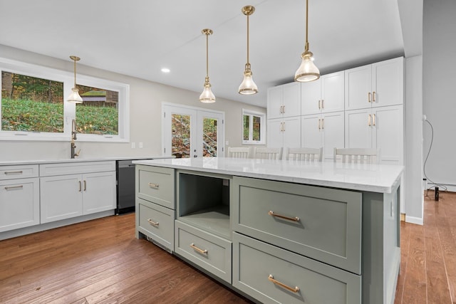 155 E Shore Dr, Weare, NH 03281 - kitchen featuring hanging light fixtures, baseboard heating, gray cabinets, white cabinetry, and recessed lighting