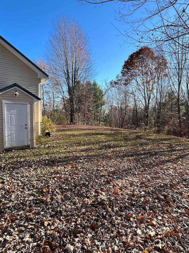 view of yard with a storage shed