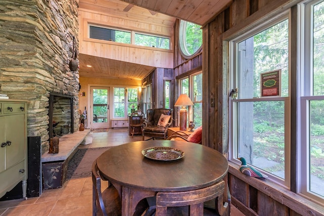 11 Founders Hill Rd, Winhall, VT 05340 - dining room with wooden ceiling, plenty of natural light, and wooden walls