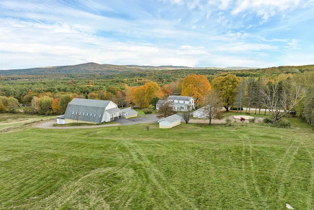 drone / aerial view featuring a mountain view