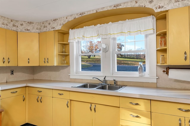 kitchen with decorative backsplash and sink