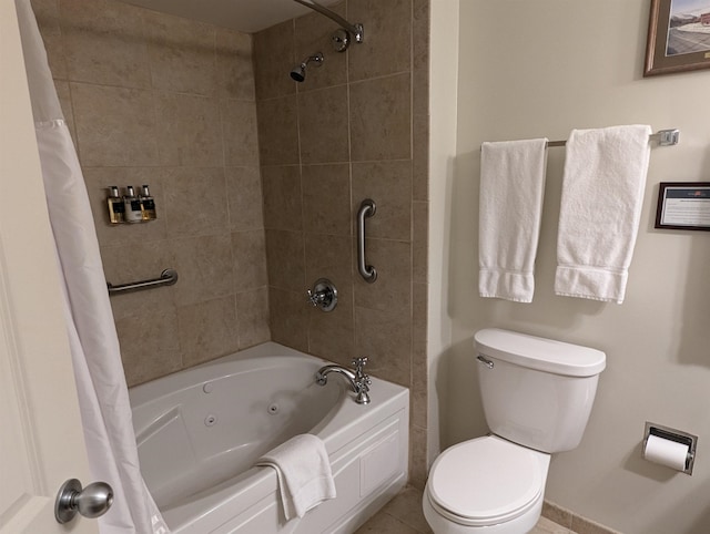 bathroom with shower / bath combo, tile patterned floors, and toilet