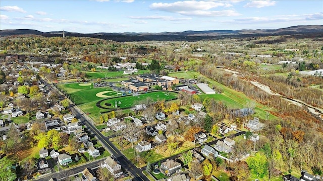 birds eye view of property with a mountain view