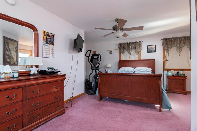 1319 Brandon Mountain Rd, Rochester, VT 05767 - bedroom with light carpet, a ceiling fan, and baseboards