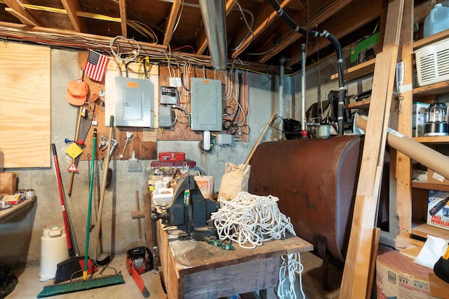 1319 Brandon Mountain Rd, Rochester, VT 05767 - unfinished below grade area with electric panel and heating fuel