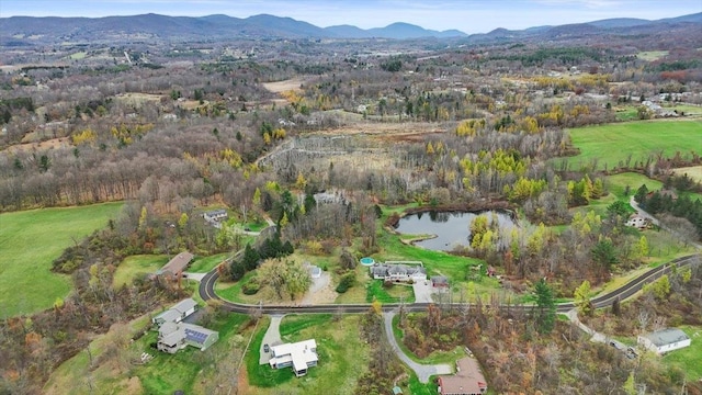 birds eye view of property featuring a water and mountain view