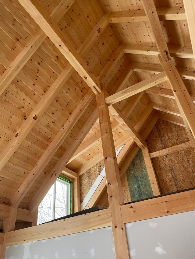 details featuring beam ceiling and wooden ceiling