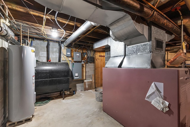 utility room with electric water heater and electric panel