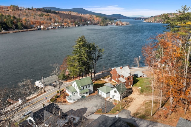 aerial view with a water and mountain view