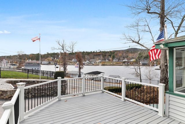 deck with a water view