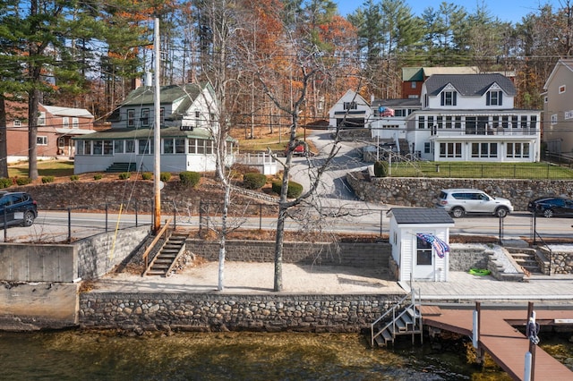 view of dock with a water view