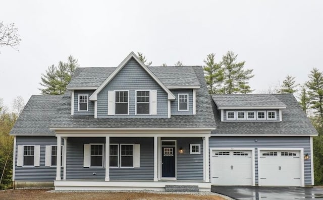 view of front of home with a garage and a porch