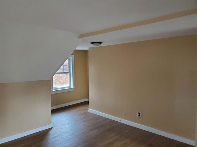 additional living space with dark hardwood / wood-style floors and lofted ceiling