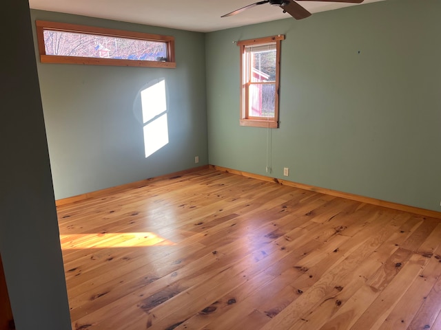 unfurnished room with light hardwood / wood-style floors and ceiling fan