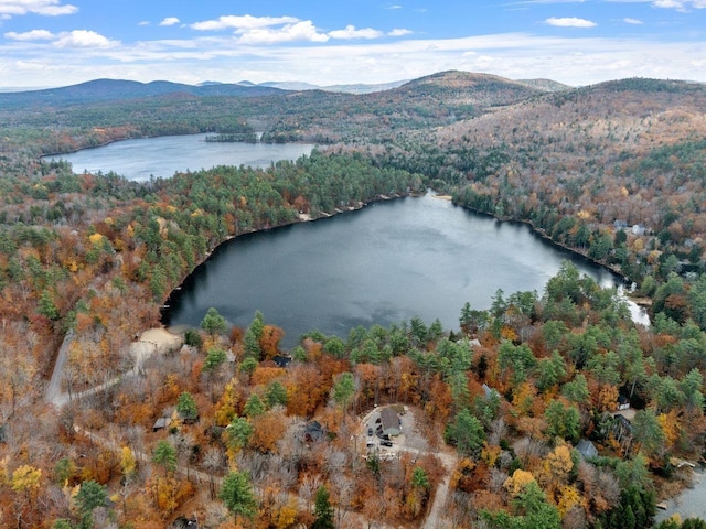 bird's eye view with a water and mountain view