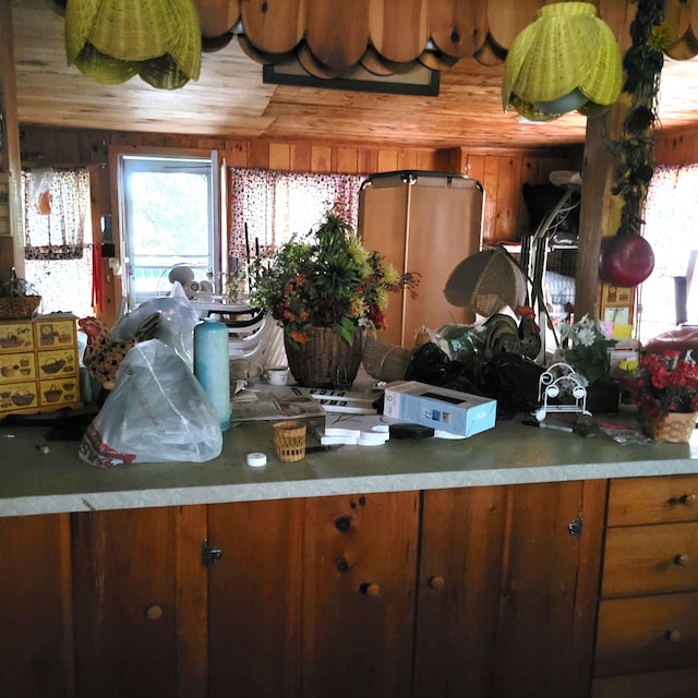 kitchen with wood walls