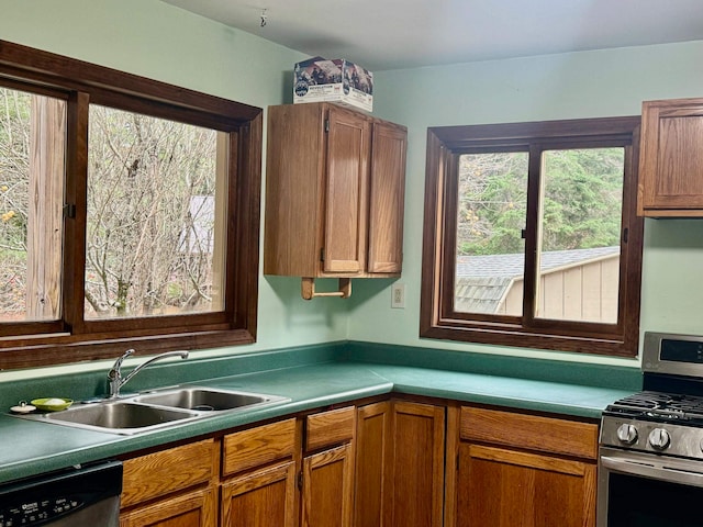 kitchen with a healthy amount of sunlight, sink, and appliances with stainless steel finishes