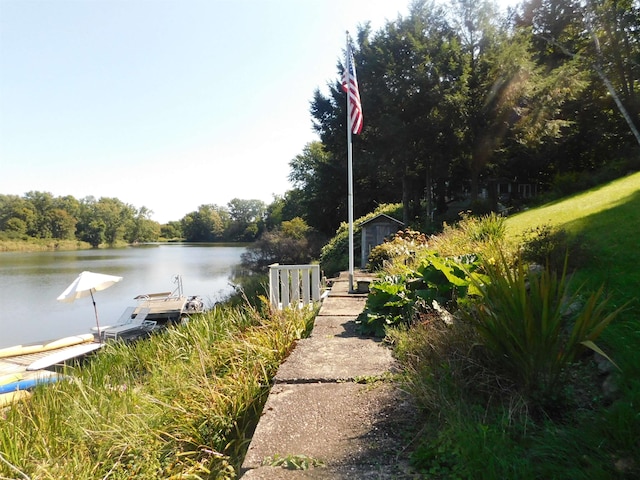 view of water feature with a boat dock