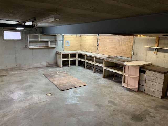 basement featuring a workshop area