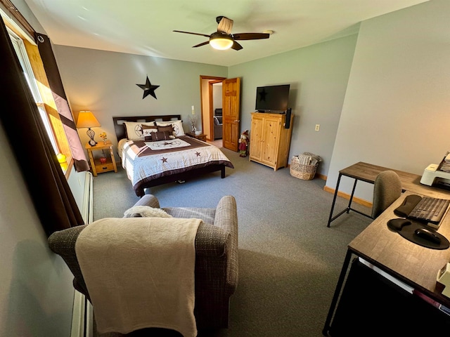 bedroom with carpet flooring and ceiling fan