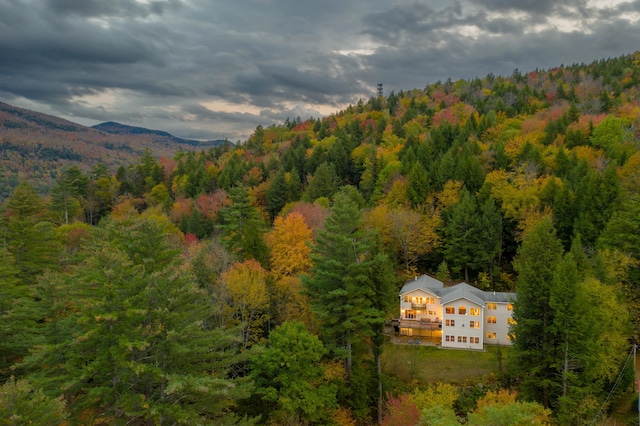 drone / aerial view featuring a mountain view