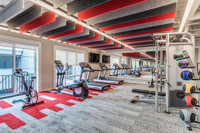 workout area with carpet flooring