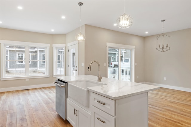 276 Sterling Dr, Laconia, NH 03246 - kitchen featuring a chandelier, a sink, stainless steel dishwasher, light wood-style floors, and recessed lighting